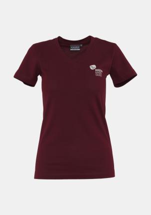 1WDTSHIRTWR - Damen T-Shirt mit Schullogo Weinrot